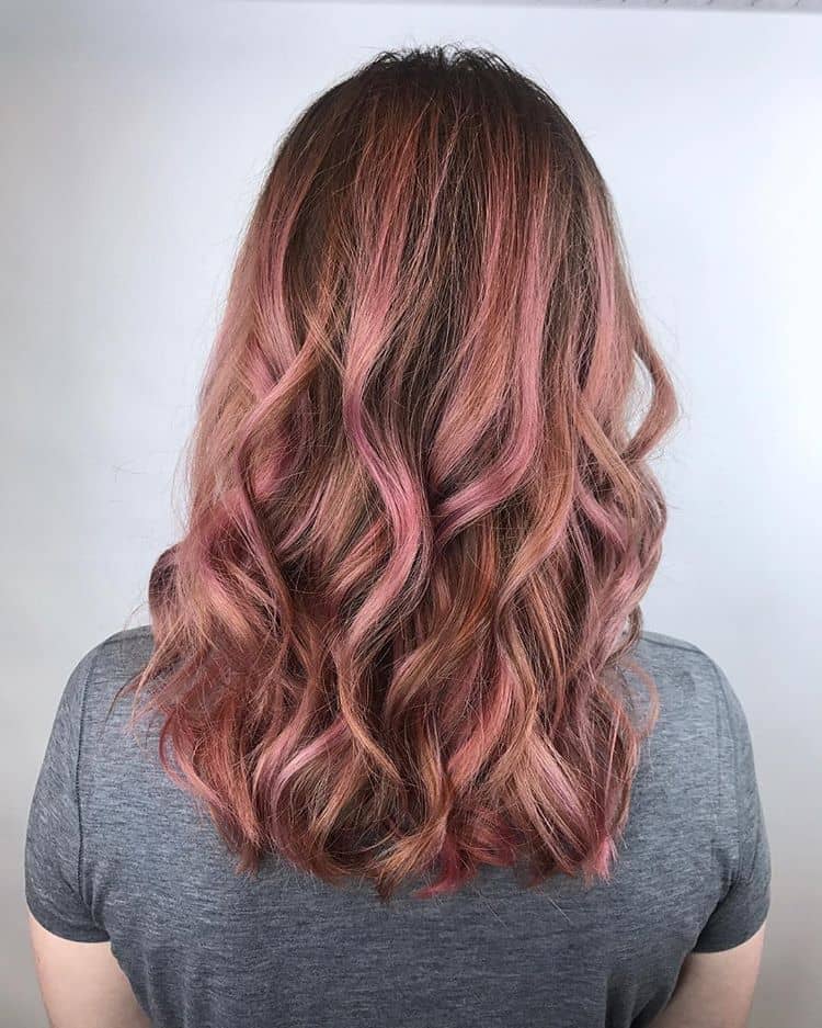 Natural Brunette With Pastel Pink Hair Highlights