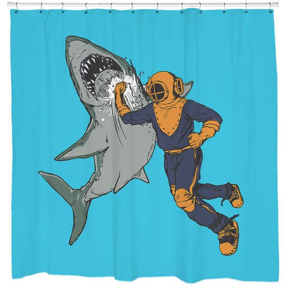 Comic Book Scuba Diver and Shark Curtain