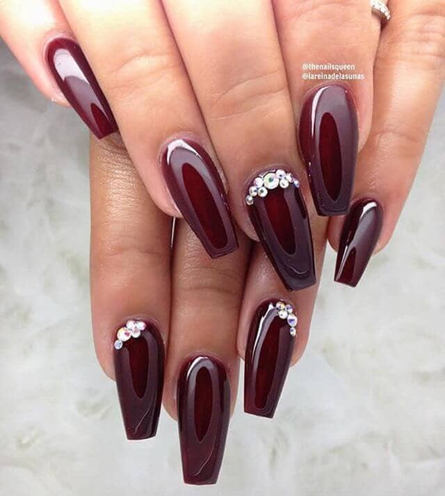 Oxblood And Rhinestone Elegant Manicure