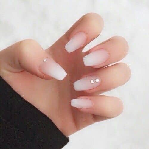 Ombre Nude Coffin Nails with Diamond Accents