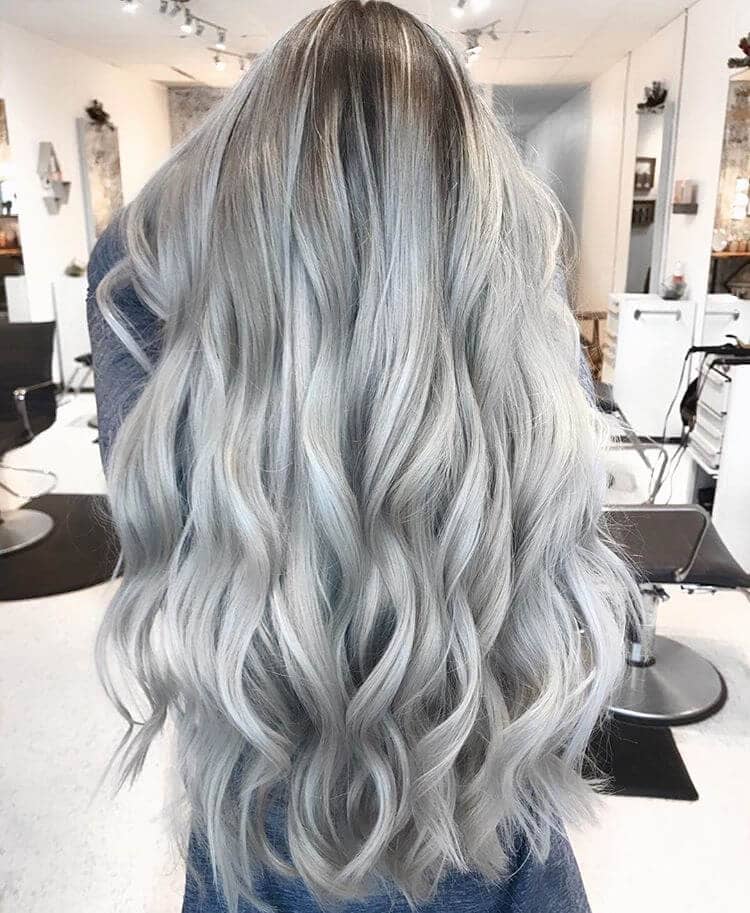 Long Silvery Ash Blonde Hair with Curls