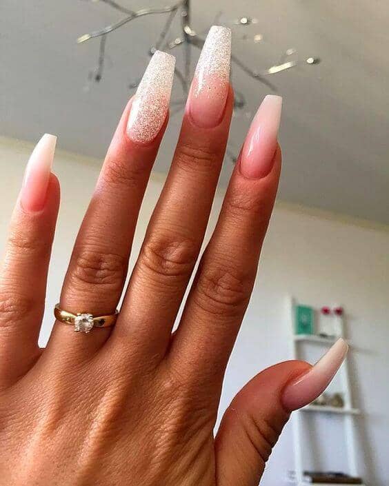 Extra Long Minimal Nail Shape with A Sparkle Accent