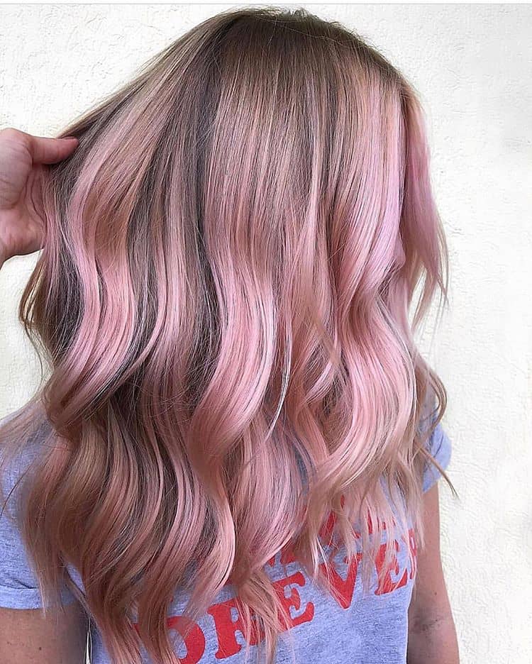 Chunky and Pastel Pink Hair Highlights on Dirty Blonde