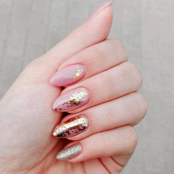 Chrome Splashed Pink Nails with Glitter