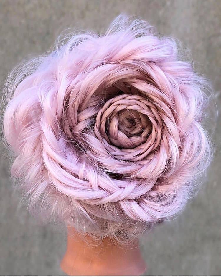 Stunning Baby Pink Hair Braided Floral Bun