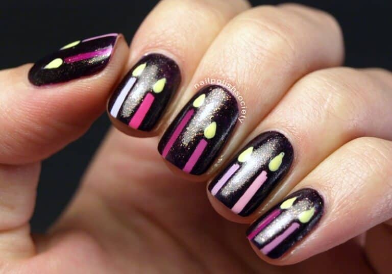 Rich Purple Nails with Shining Candles