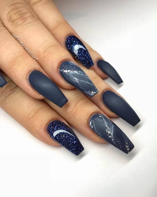 Space Odyssey Navy Ballerina Nails