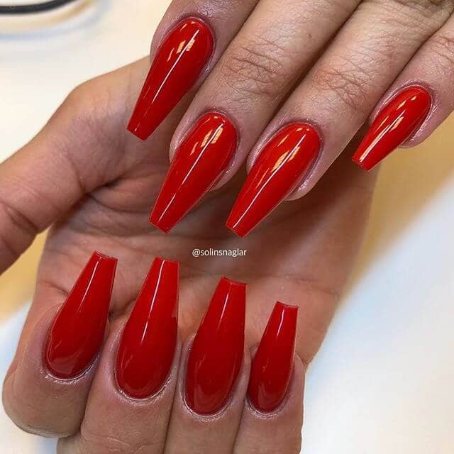 Classic Siren Red Long Coffin Nails
