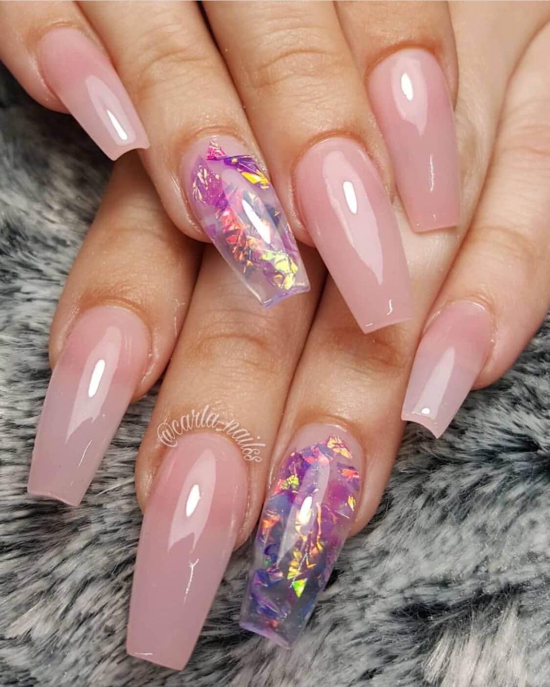 Decoupage Shimmer and Natural Pink Nail Art