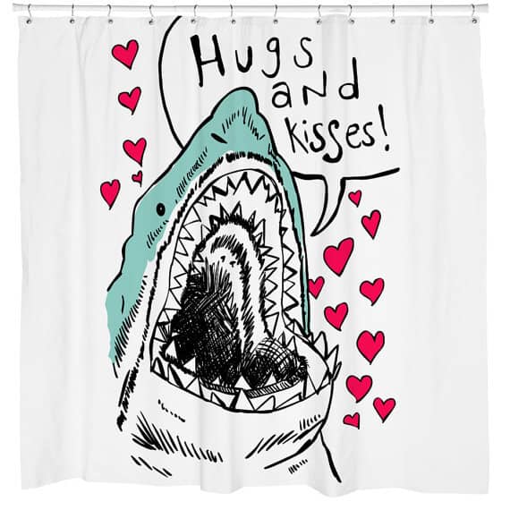 Rough Sketch Shark Shower Curtain with Hearts and Color