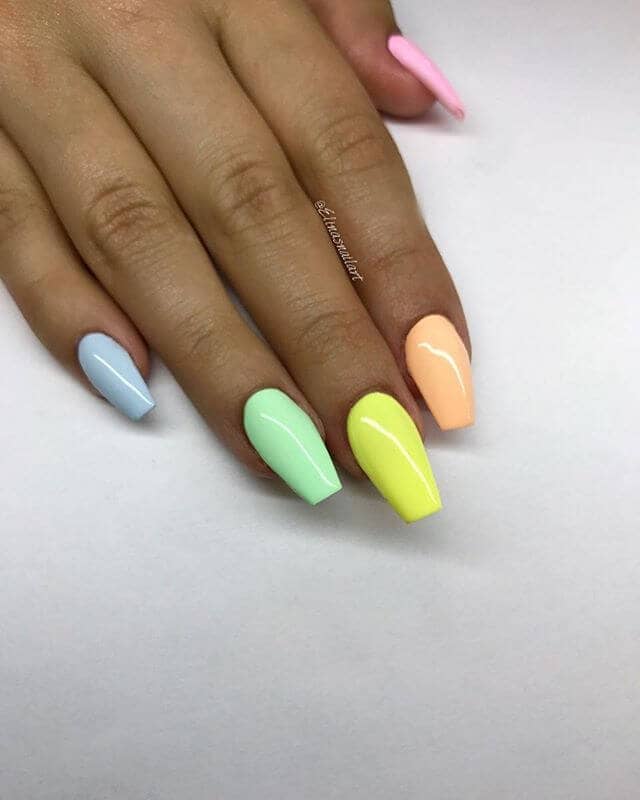 Pastel Rainbow Acrylic Nails 42 sherbet rainbow short coffin nail