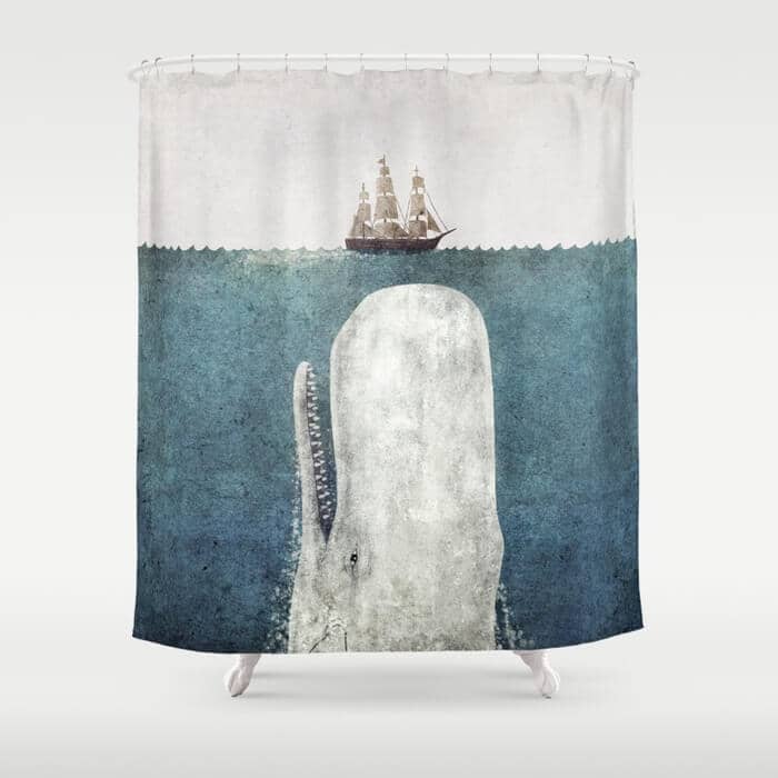 Large Whale and Ship Shower Curtain Painting