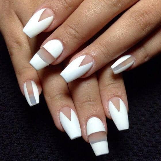 Bold White Geometric Coffin Nail with Negative Space