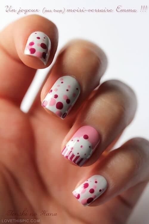 Pink, Red, and White Cupcake Nails