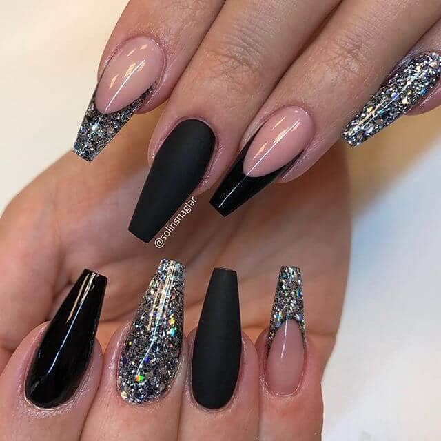 High Drama Hollywood Black And Glitter Coffin Nail