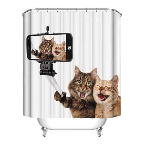 Hilarious Cat Selfie Curtain for the Shower