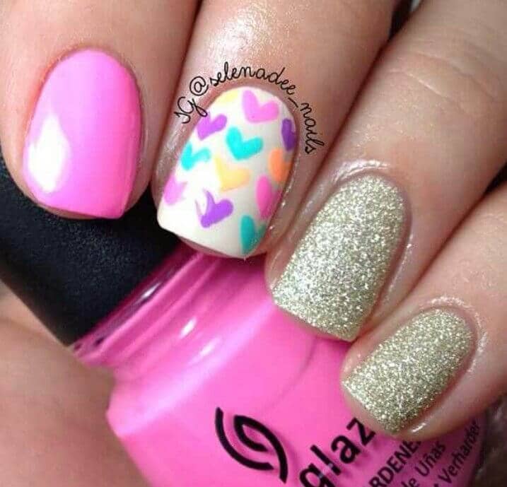 Easy Hearts and Glitter Nail Art Designs