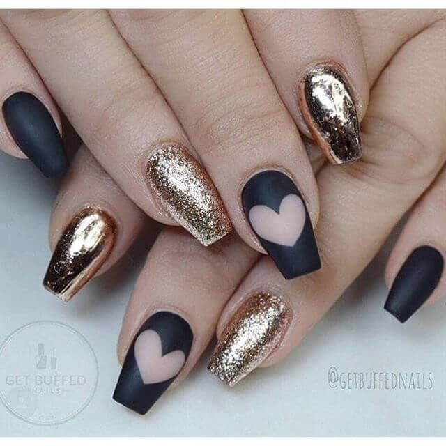 Black Matte Hearts and Golden Glitter