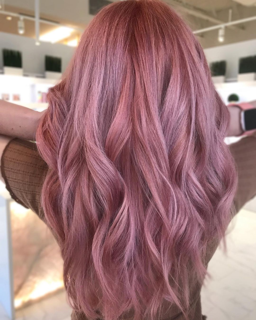  Waist-Length Rose Gold Hair with Pastel Pink Waves