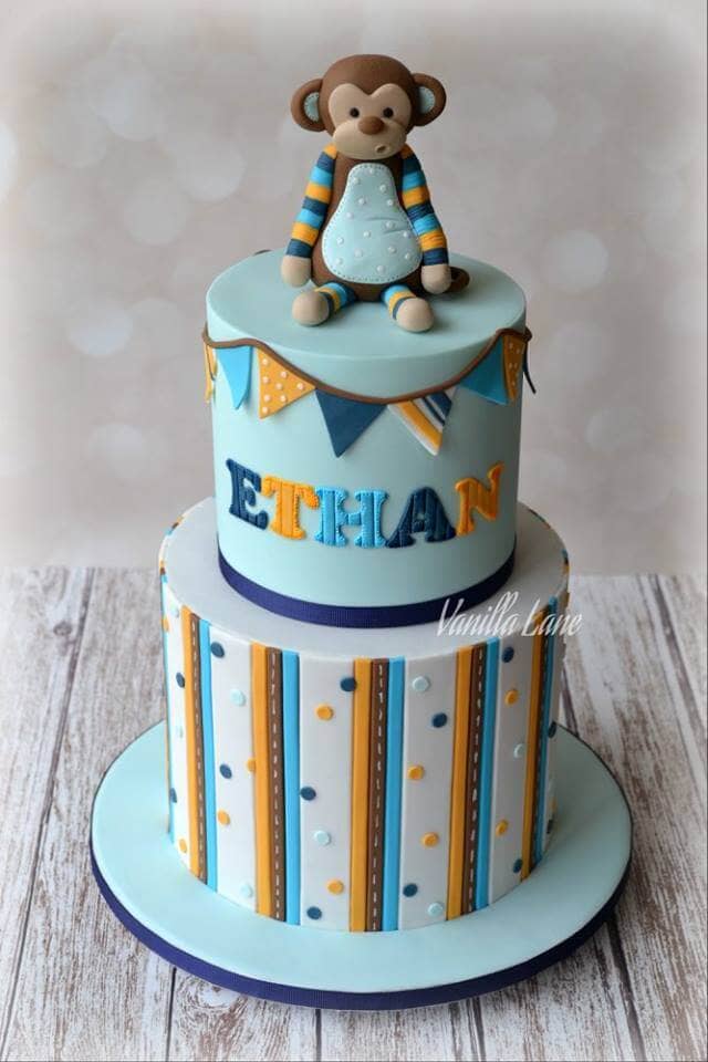 Baby Boy Blue Two-Tiered Shower Cake