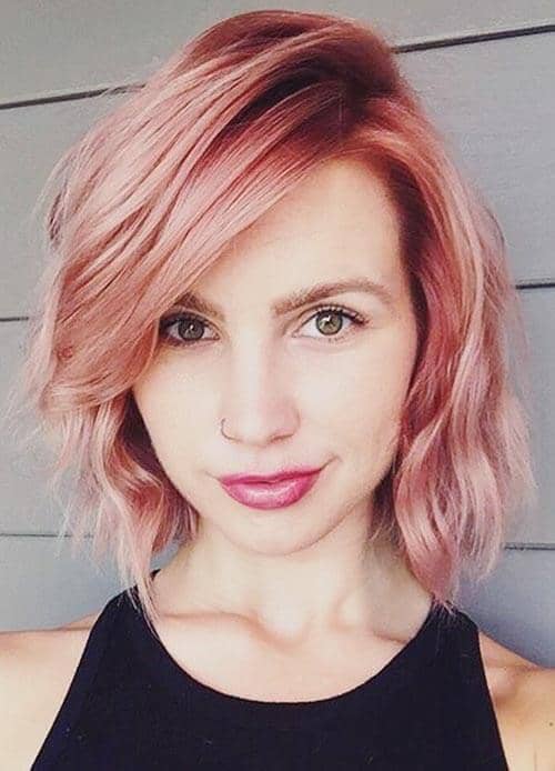 Easy Hairstyle With All-Over Rose Gold Hair Color