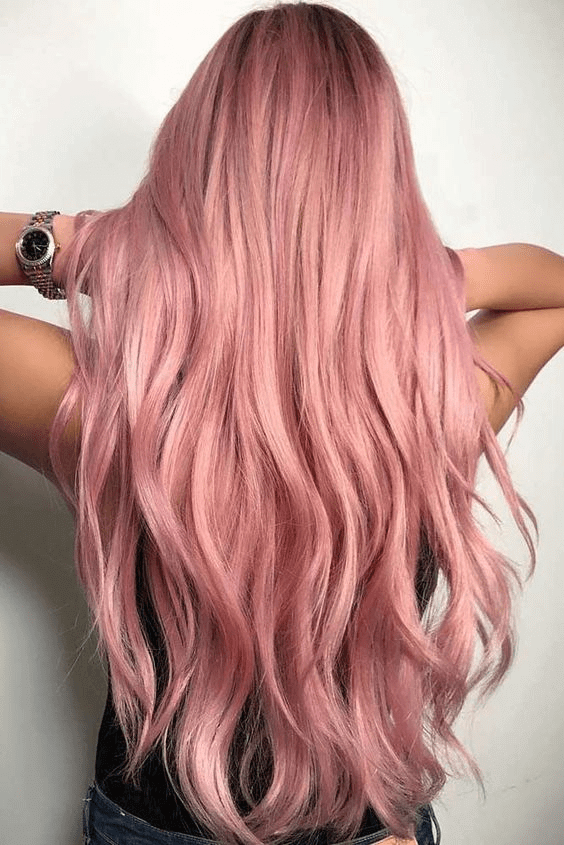 Bright and Saturated Rose Gold Long Layers