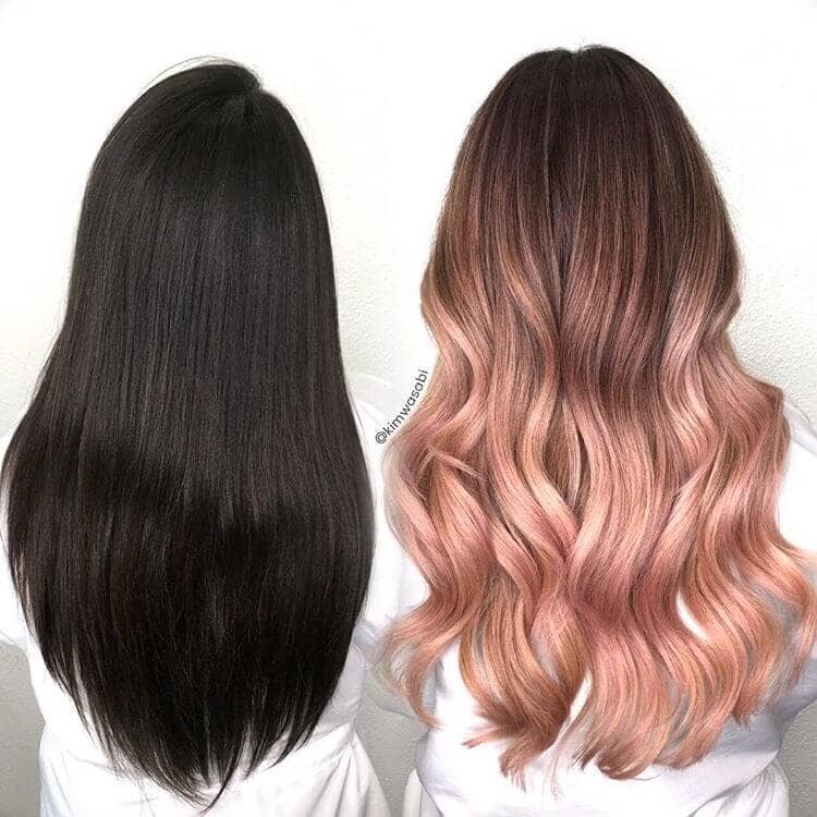 Brunette to Rose Gold Hair Transformation