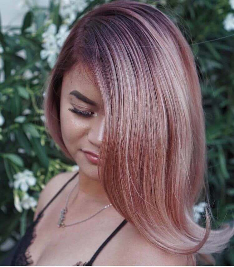 Sleek Medium-Length Ombre Rose Gold Hair Style