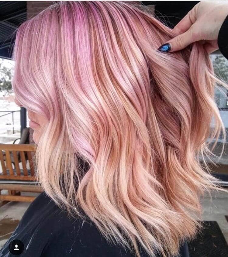 Vibrant Reverse Ombre Rose Gold Hair With Bright Pink Roots
