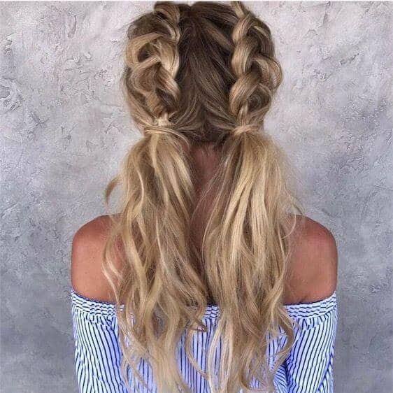 Long and Loose Dutch Braided Low Pigtails