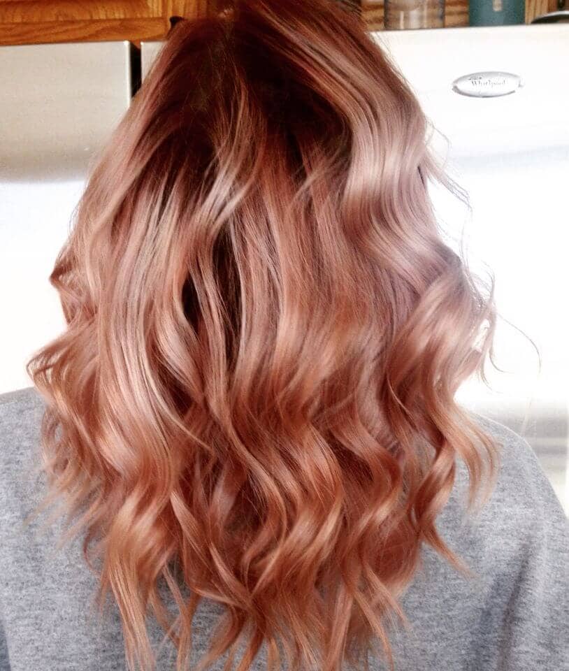 Rose Gold Hair Highlights in Warm Honey Blonde