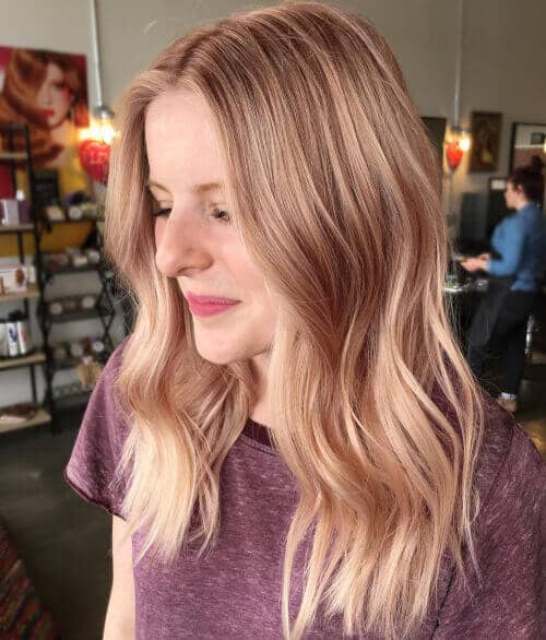 Simple, Work-Safe Blonde With Metallic Rose Gold Hair Lowlights