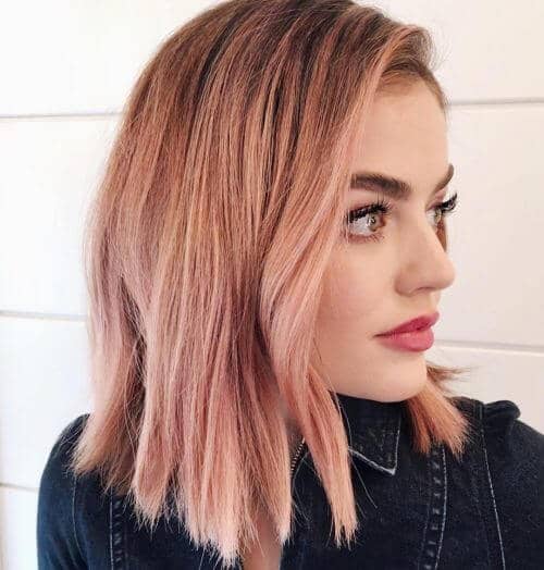 Tawny Rose Blunt Bob Rose Gold Hair With Light Ends