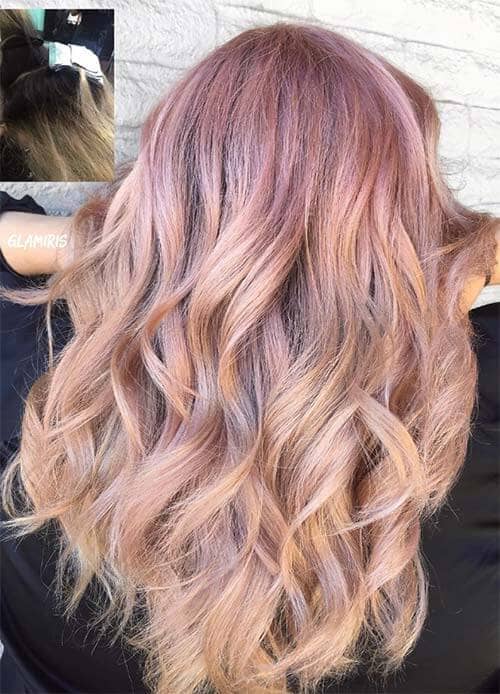 Dusty Rose Gold Hair Crown Reverse Ombre Color