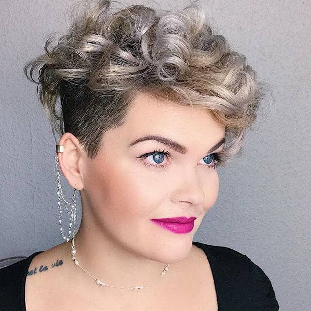 Trendy Silver Curls With Shaved Undercuts Curly Pixie Cut for Thin Hair