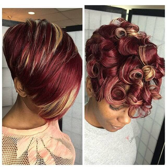 Curly And Straight Red Tone Short Weave Style Curly Pixie Cut