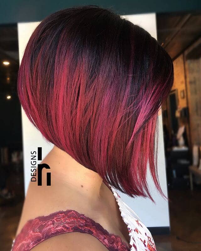 Dark Bronze and Rose Hair Color with A-Line Bob
