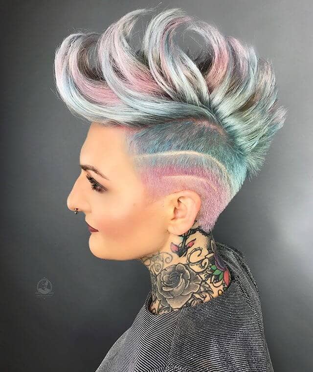 Multi-Colored Mermaid Inspired Faux Hawk Curly Pixie Cut