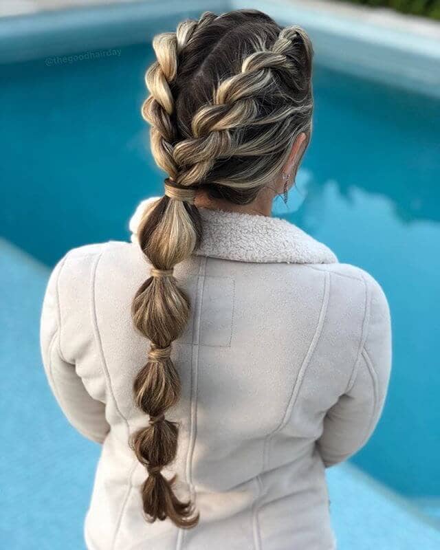 Twisted Dutch Braids and Bubble Ponytail