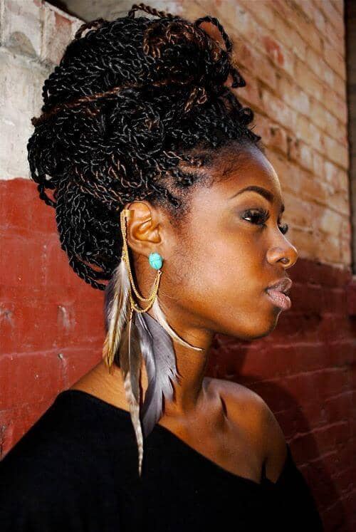 Twist Black Hairstyle Styled in High Bun