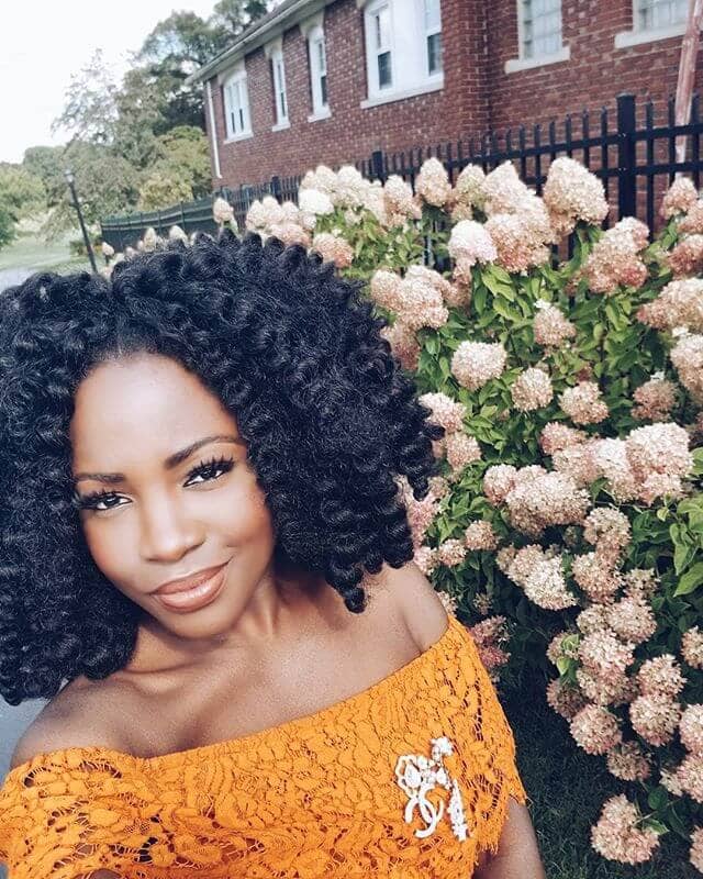 Short Afro with Tight Loose Crochet Curls and Middle Part