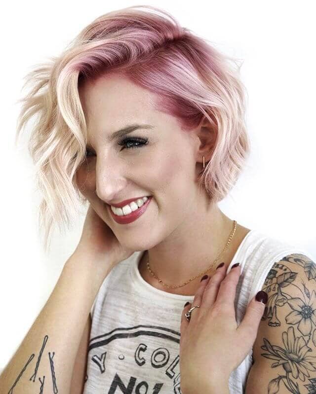 Pink And Blonde Ombre Pixie Cut Curly Pixie