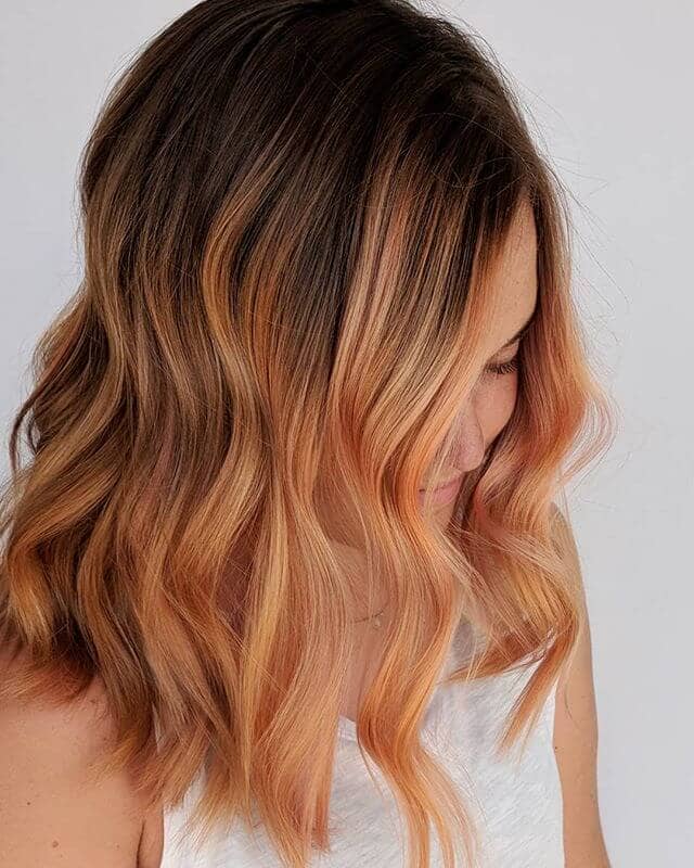 Light Chestnut with Strawberry Blonde Ombre Highlights