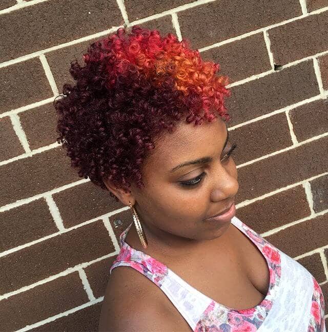 Pretty Red With Orange Faux Hawk Curly Pixie