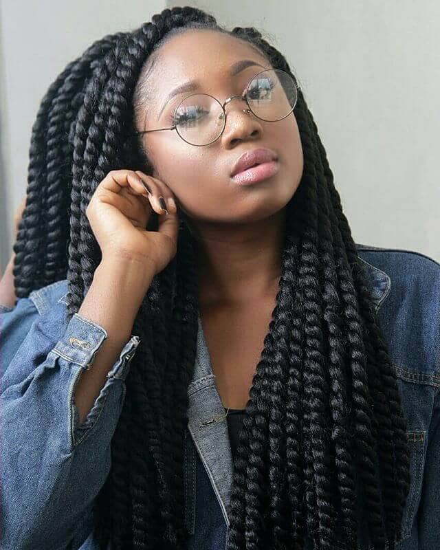 Twists in Tight Box Braids Hairstyle Look