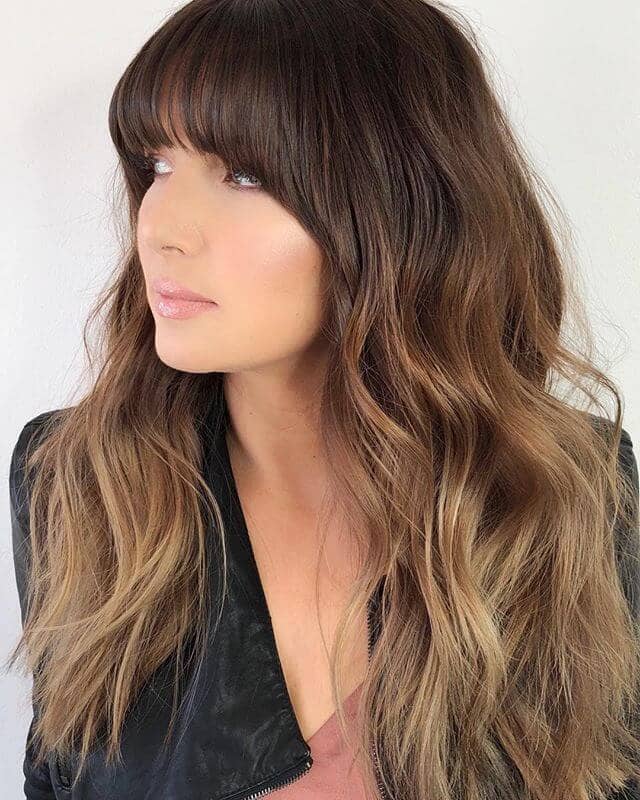 Cute Bangs with Chesnut and Golden Blonde Ombre