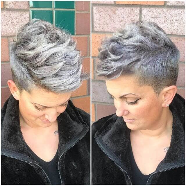 Trendy Gray Pixie With Cropped Sides Curly Pixie