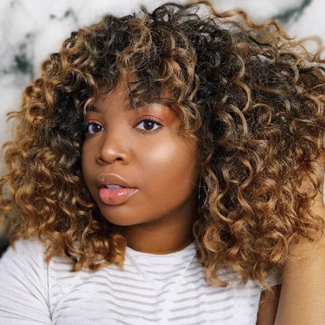 Shoulder Length Crochet Style Curls with Copper Highlights