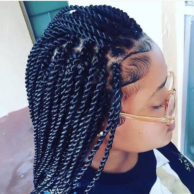 Shiny Black Twist Braids Hairstyle