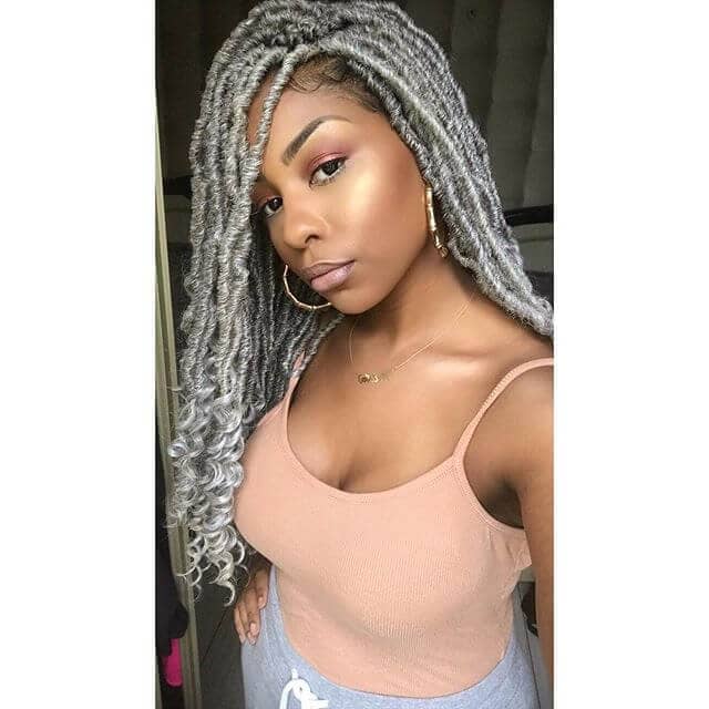 Long Silver Crochet Box Braids with Faux Locs